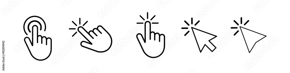 Stroke Mouse Click and Arrow Cursor Icon Set Stroke Mouse Click and Arrow Cursor Icon Set