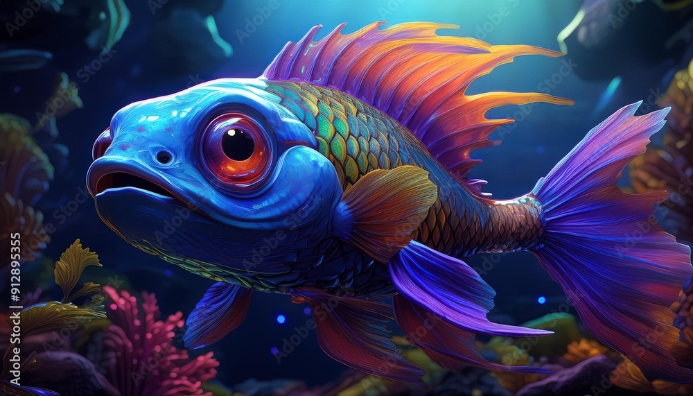 a playful 3D image of a cartoon-style fish a playful 3D image of a cartoon-style fish