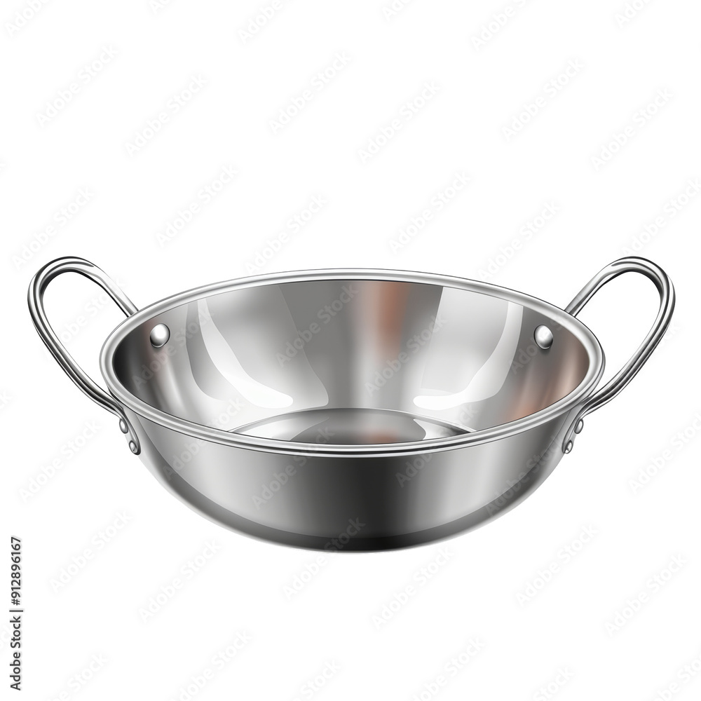 Stainless Steel Wok Pan Isolated on Transparent or White Background, PNG Stainless Steel Wok Pan Isolated on Transparent or White Background, PNG