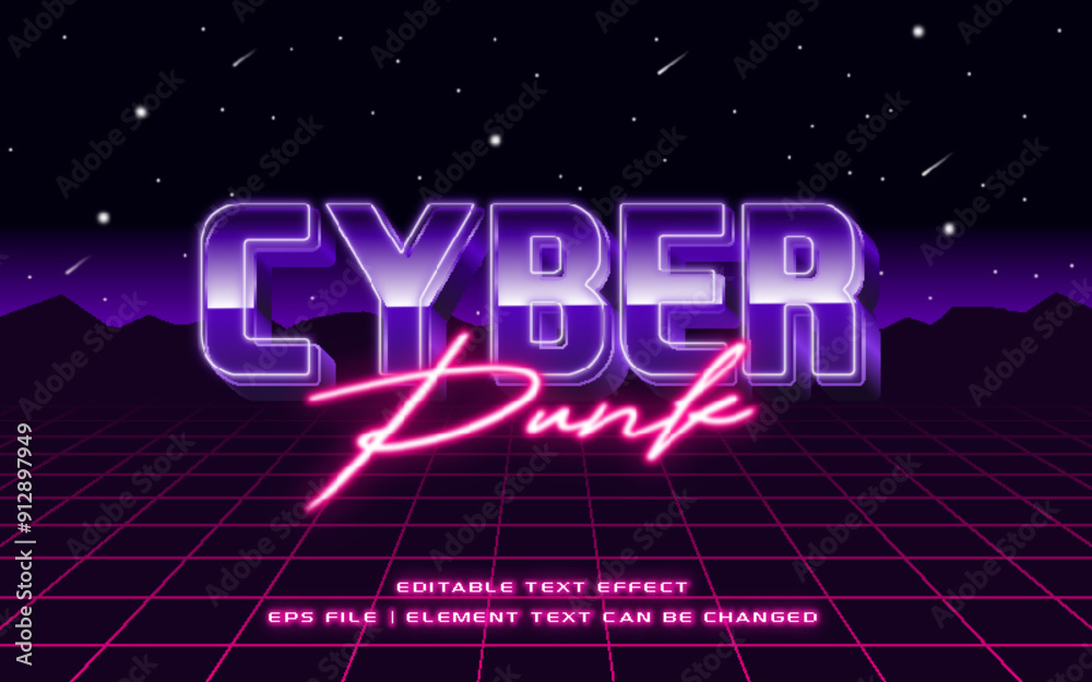 3D cyber punk text effect. editable text style with sci-fi and neon glow light theme 3D cyber punk text effect. editable text style with sci-fi and neon glow light theme