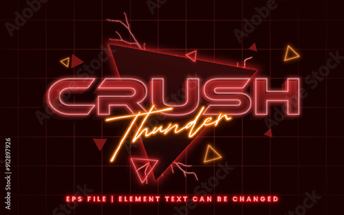 3D crush thunder text effect. editable text style with sci-fi and neon glow light theme