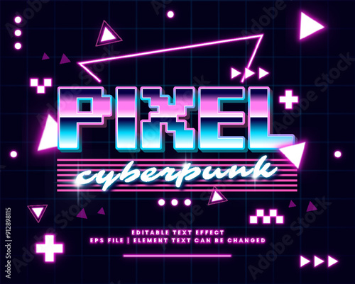 3D pixel game cyberpunk text effect. editable text style with sci-fi and neon glow light theme