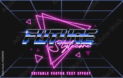 3D future style core text effect. editable text style with sci-fi and neon glow light theme