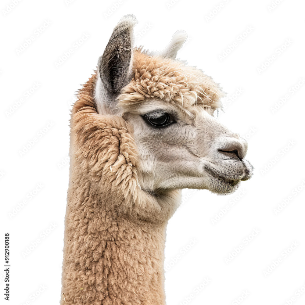 Obraz premium Close up of a fluffy alpaca looking away from the camera