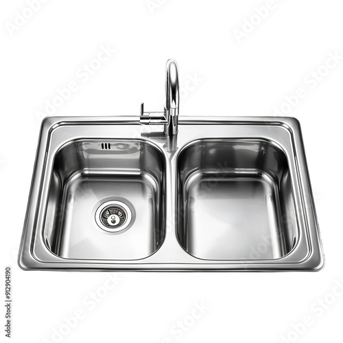 Stainless Steel Sink Isolated on Transparent or White Background, PNG photo