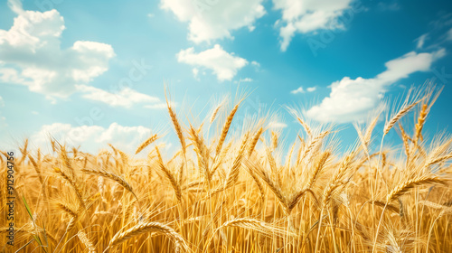 field of yellow wheat, blue sky, Ukraine, banner copy space. Day of National Flag, Unity, Constitution, Ukrainian Statehood, Independence, Defenders Defendresses, Armed Forces