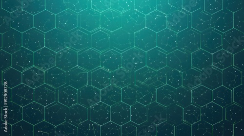 Green digital abstract spider web background with dark black hexagons, resembling carbon spheres, displayed on a cinematic background