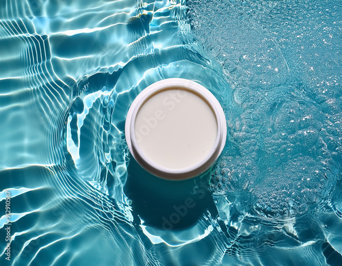 White Cosmetic Jar Mockup on Water Surface for Summer Pool Branding
