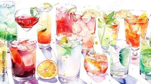 Watercolor Painting of Summer Cocktails