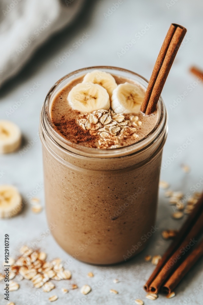 Banana oatmeal smoothie in a glass jar Banana oatmeal smoothie in a glass jar