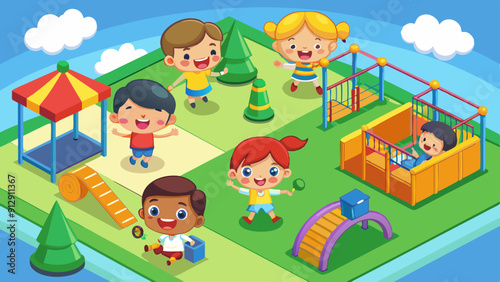 set of happy excited kids having fun together vector illustration