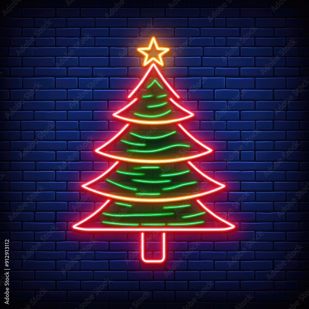 Vector realistic isolate neon sign of Christmas Tree for template decoration on the wall background Vector realistic isolate neon sign of Christmas Tree for template decoration on the wall background