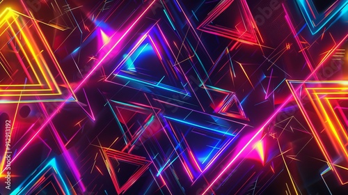 Vibrant neon triangles intersect in futuristic digital art