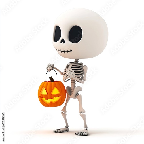 A halloween clipart of a skeleton holding a spooky lantern, white background