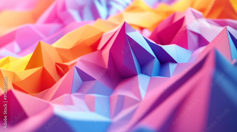 Energetic 3D design featuring vibrant polygonal shapes moving in a dynamic pattern. Energetic 3D design featuring vibrant polygonal shapes moving in a dynamic pattern.