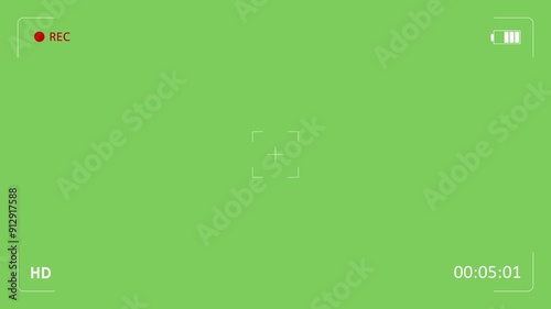 Camera recording screen overlay on green screen. 4K camera video viewfinder.