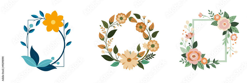 Obraz premium Botanical Bouquets in Line Art Style on Transparent Background.