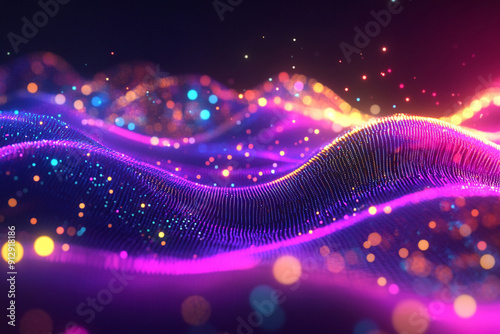 Wallpaper Mural Digital wave of bright neon data points digital Torontodigital.ca