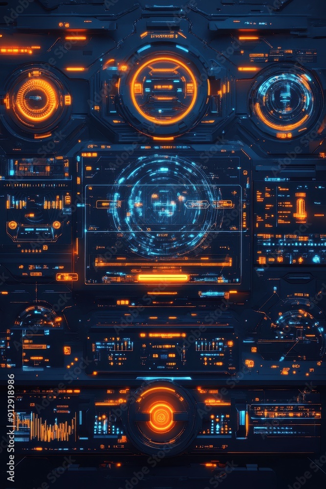 Obraz premium Futuristic digital UHD interface with blue and orange elements 