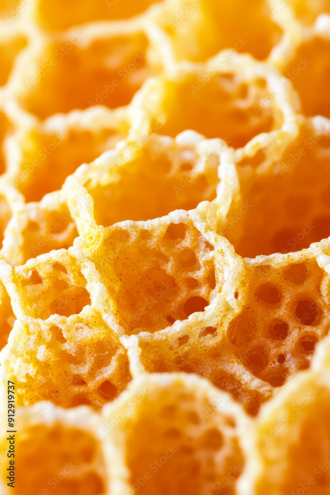 Close-up of vibrant golden honeycomb pattern symbolizing nature, bees, and sustainability, perfect for World Honey Bee Day content Close-up of vibrant golden honeycomb pattern symbolizing nature, bees, and sustainability, perfect for World Honey Bee Day content