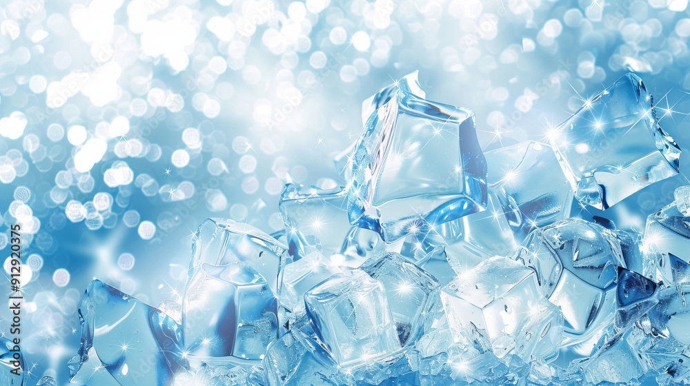 Shimmering ice cubes in abstract background lighting