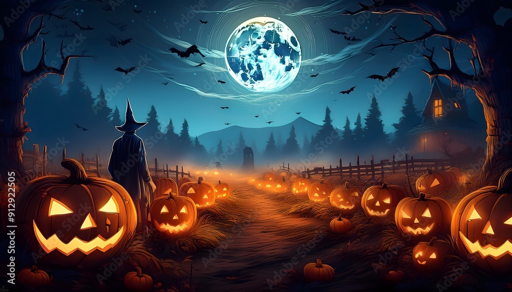 Halloween Night with a Jack-o'-Lantern Path Halloween Night with a Jack-o'-Lantern Path