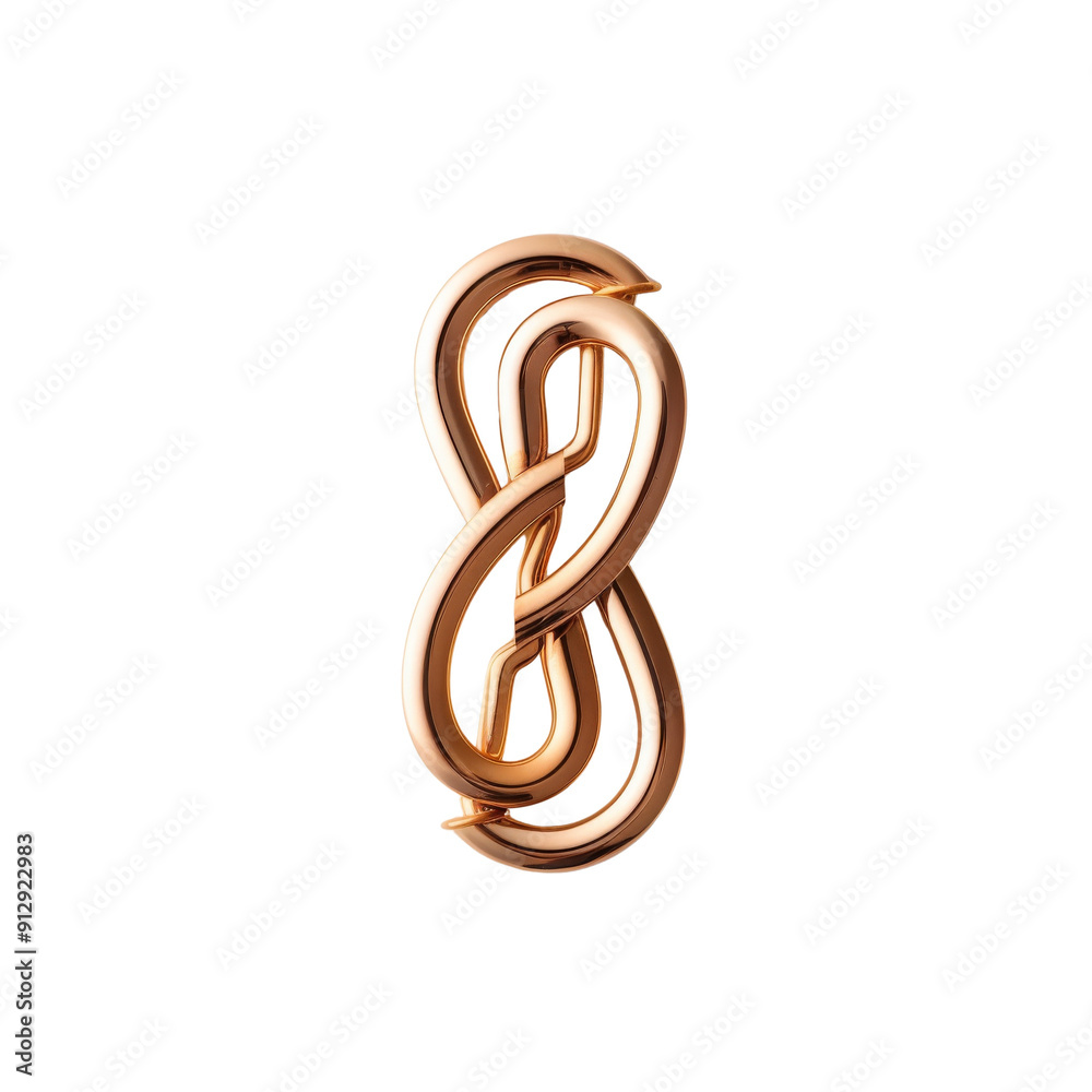 Abstract 3D gold metallic infinity symbol on a transparent background, representing endless possibilities, eternity, and continuous improvement. Abstract 3D gold metallic infinity symbol on a transparent background, representing endless possibilities, eternity, and continuous improvement.