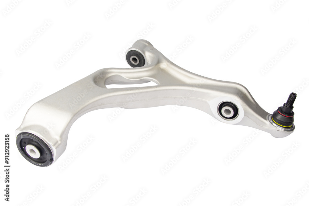 Obraz premium new suspension arm of a vehicle on a white background. New suspension lower control arm of a vehicle, isolated on white background