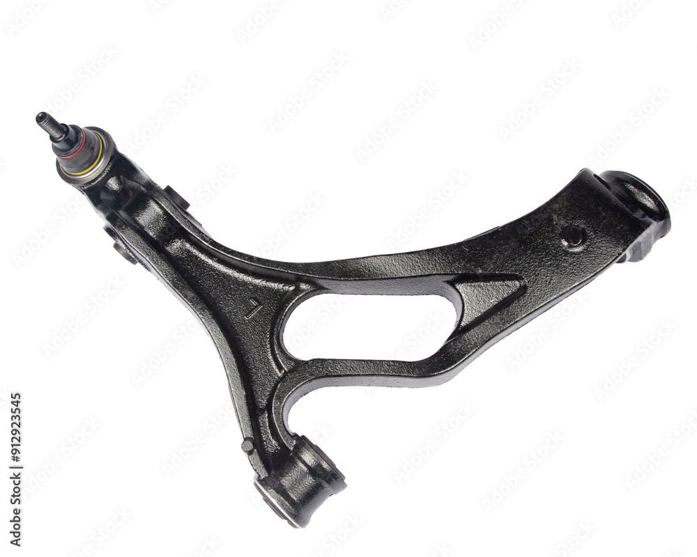 Obraz premium new suspension arm of a vehicle on a white background. New suspension lower control arm of a vehicle, isolated on white background