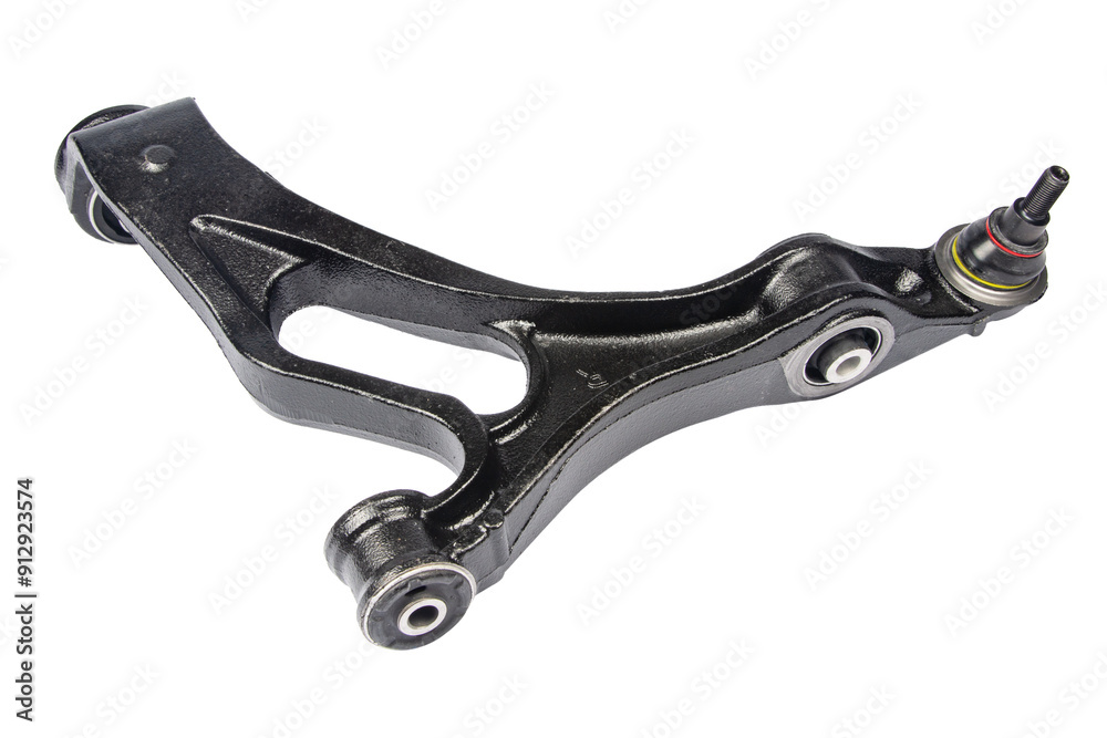 Obraz premium new suspension arm of a vehicle on a white background. New suspension lower control arm of a vehicle, isolated on white background