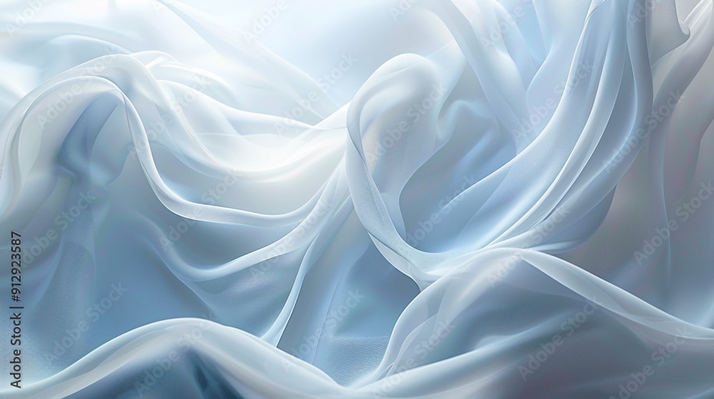 Curved three-dimensional gray white abstract wavy white silk fabric geometric background Curved three-dimensional gray white abstract wavy white silk fabric geometric background