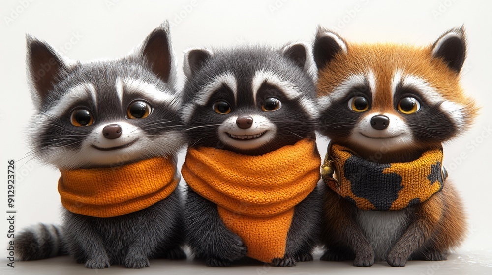 Various happy animals such as cat, dog, and raccoon in designer collars, isolated on transparent background, 3D illustration, Generative AI Various happy animals such as cat, dog, and raccoon in designer collars, isolated on transparent background, 3D illustration, Generative AI