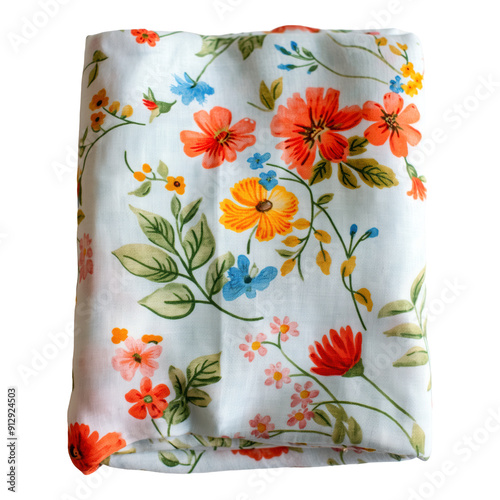 Floral Fabric with Orange, Yellow, and Blue Flowers