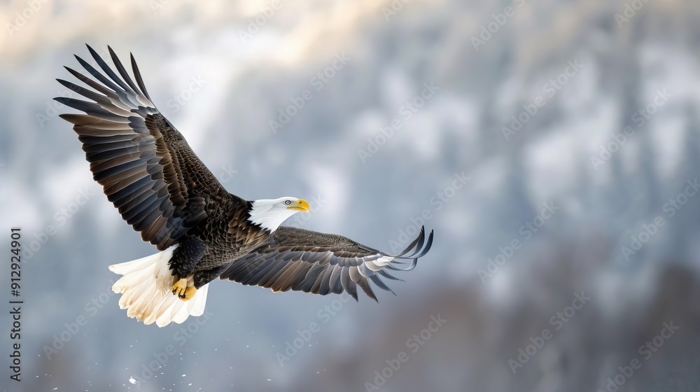 Obraz premium Majestic bald eagle swooping down to catch fish.