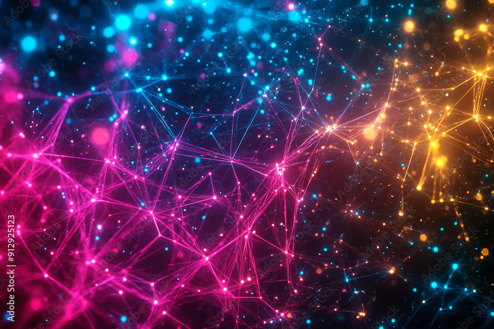 Obraz premium Neon-colored data visualization with connected nodes neon-colored