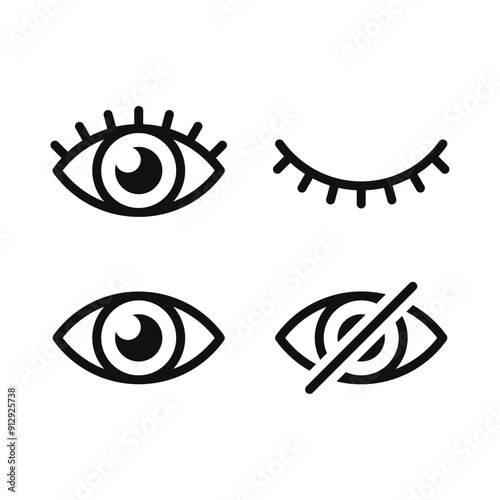 Hide Eye Icons Set. Visible and Invisible Sign. Vector