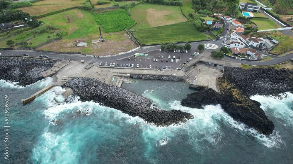 Aerial view of the volcanic geothermal pools at Pocos de Sao Vicente de Ferreira, Sao Miguel, Azores, Portugal