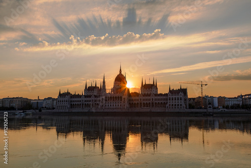 Sunrise at Hungarian Parliament building.
