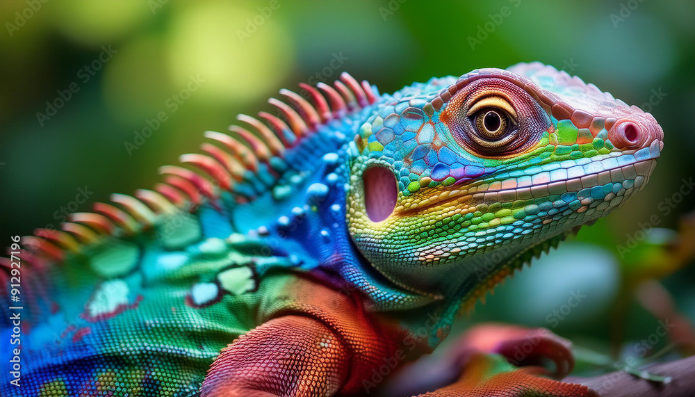 Fototapeta premium Colorful lizard. Animal and zoo concept. Exotic creature.