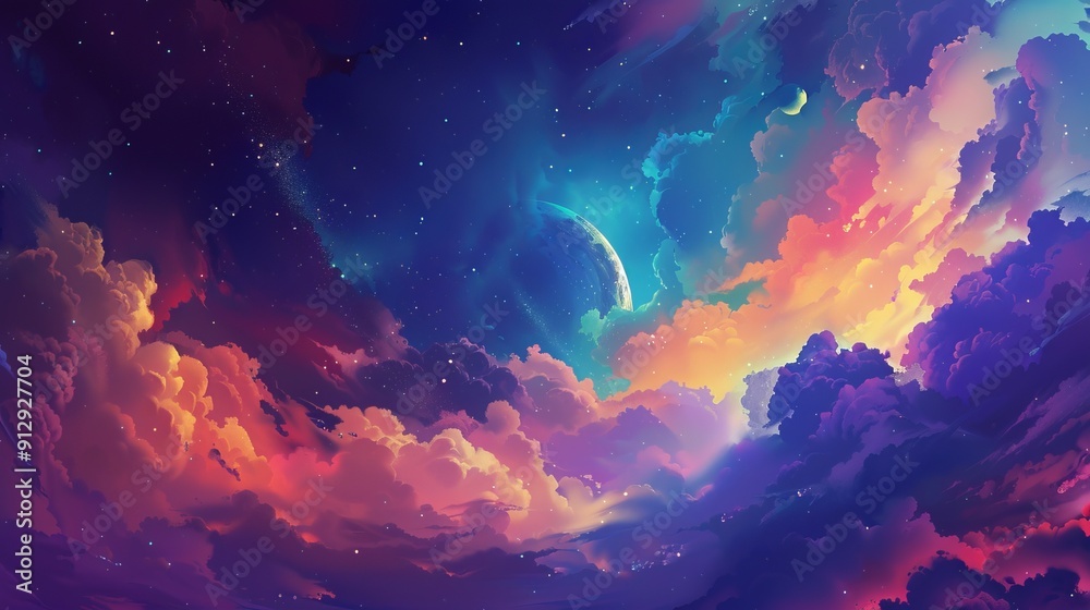 Obraz premium Majestic night sky filled with colorful clouds and stars