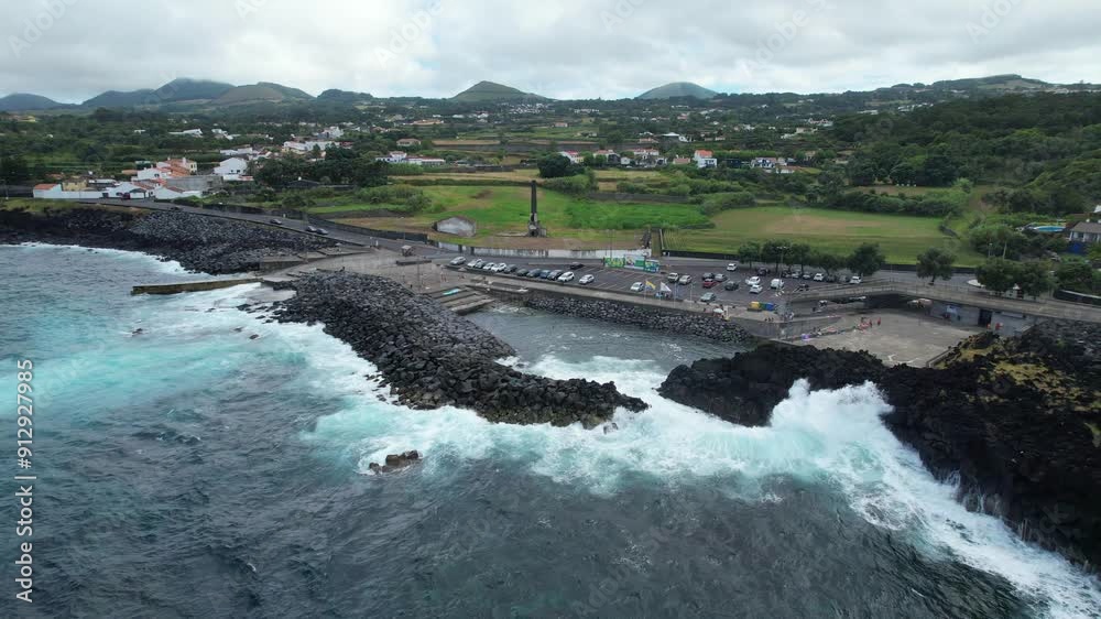 Aerial view of the volcanic geothermal pools at Pocos de Sao Vicente de Ferreira, Sao Miguel, Azores, Portugal
