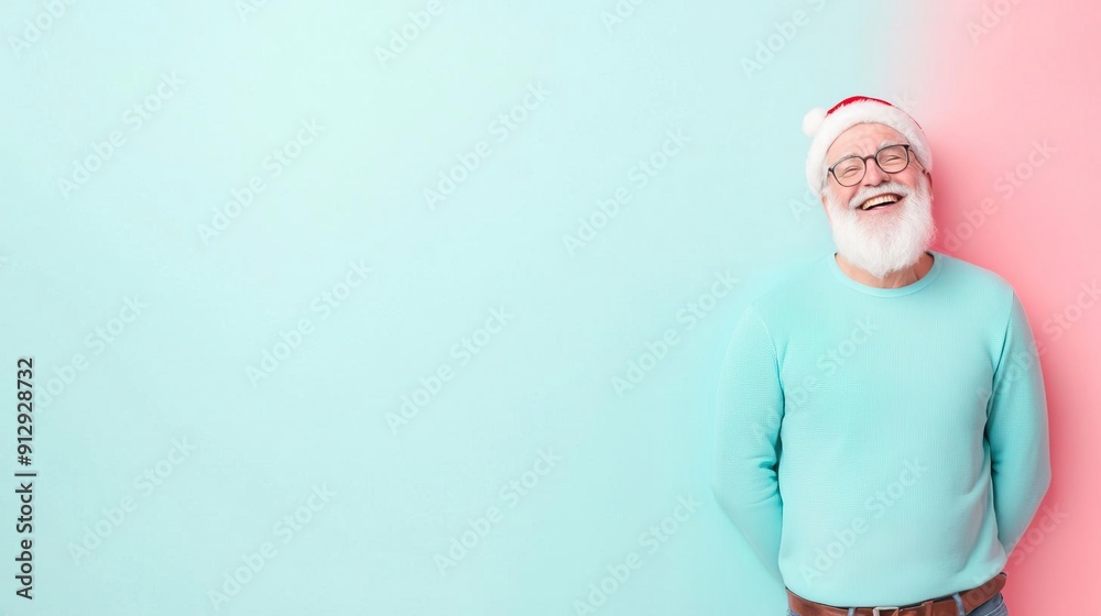 Happy Santa Claus with white beard and glasses smiling at camera with copy space. Happy Santa Claus with white beard and glasses smiling at camera with copy space.