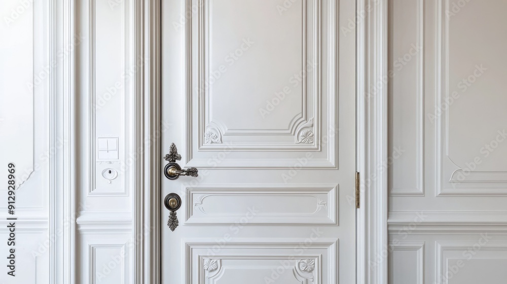 Elegant door design with a white finish and sophisticated hardware
