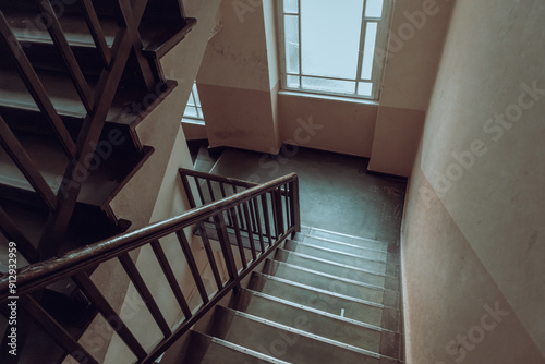 Insight into an old Berlin staircase, detailed view of a staircase in Berlin, old Berlin building