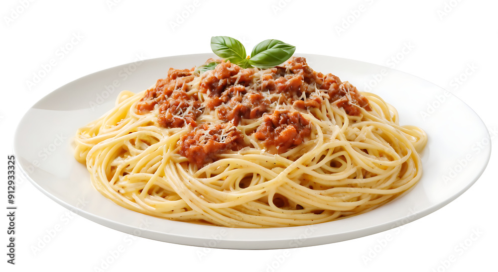 A plate of spaghetti topped with rich, meaty Bolognese sauce and garnished with fresh basil. Transparent PNG for easy use. Ideal for restaurant menus, food blogs, or recipe websites. A plate of spaghetti topped with rich, meaty Bolognese sauce and garnished with fresh basil. Transparent PNG for easy use. Ideal for restaurant menus, food blogs, or recipe websites.