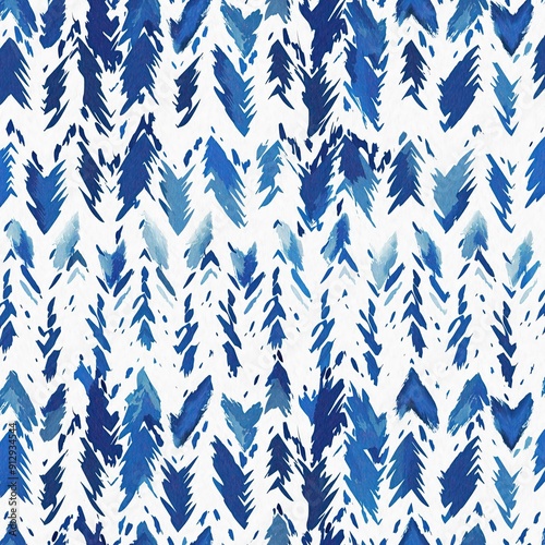 Summery ikat zig zag pattern in painterly brushstroke digital design. Modern coastal living printed chevron textile decor in seamless all over template.  photo