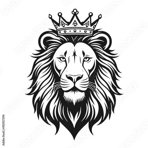 Clean black and white vector silhouette of a Lion isolated on white background