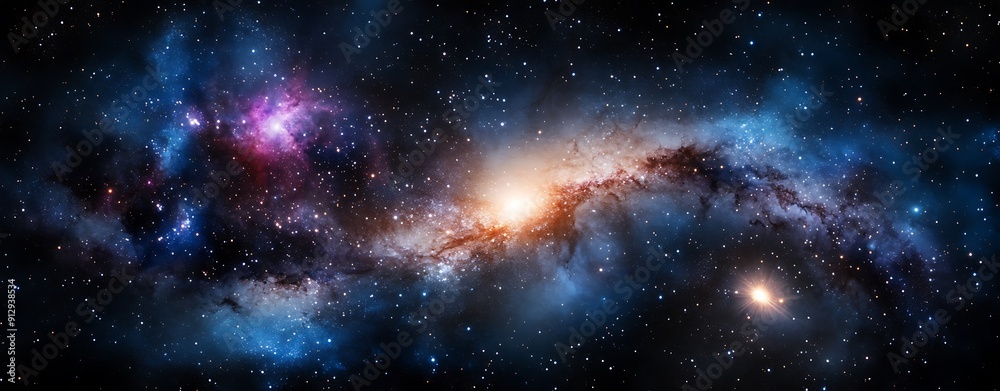 Fototapeta premium Watercolor galaxy with spiral arms and bright star clusters