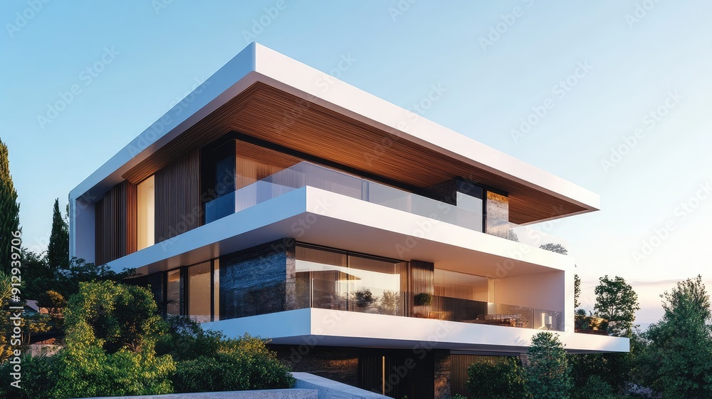 Sleek modern roof design of a contemporary house with clear sky Sleek modern roof design of a contemporary house with clear sky