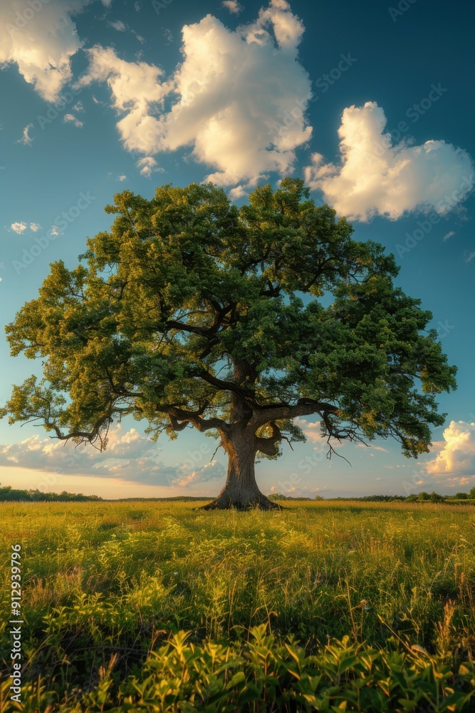Large tree in a field with a sky background, Nature background, Vertical background Large tree in a field with a sky background, Nature background, Vertical background
